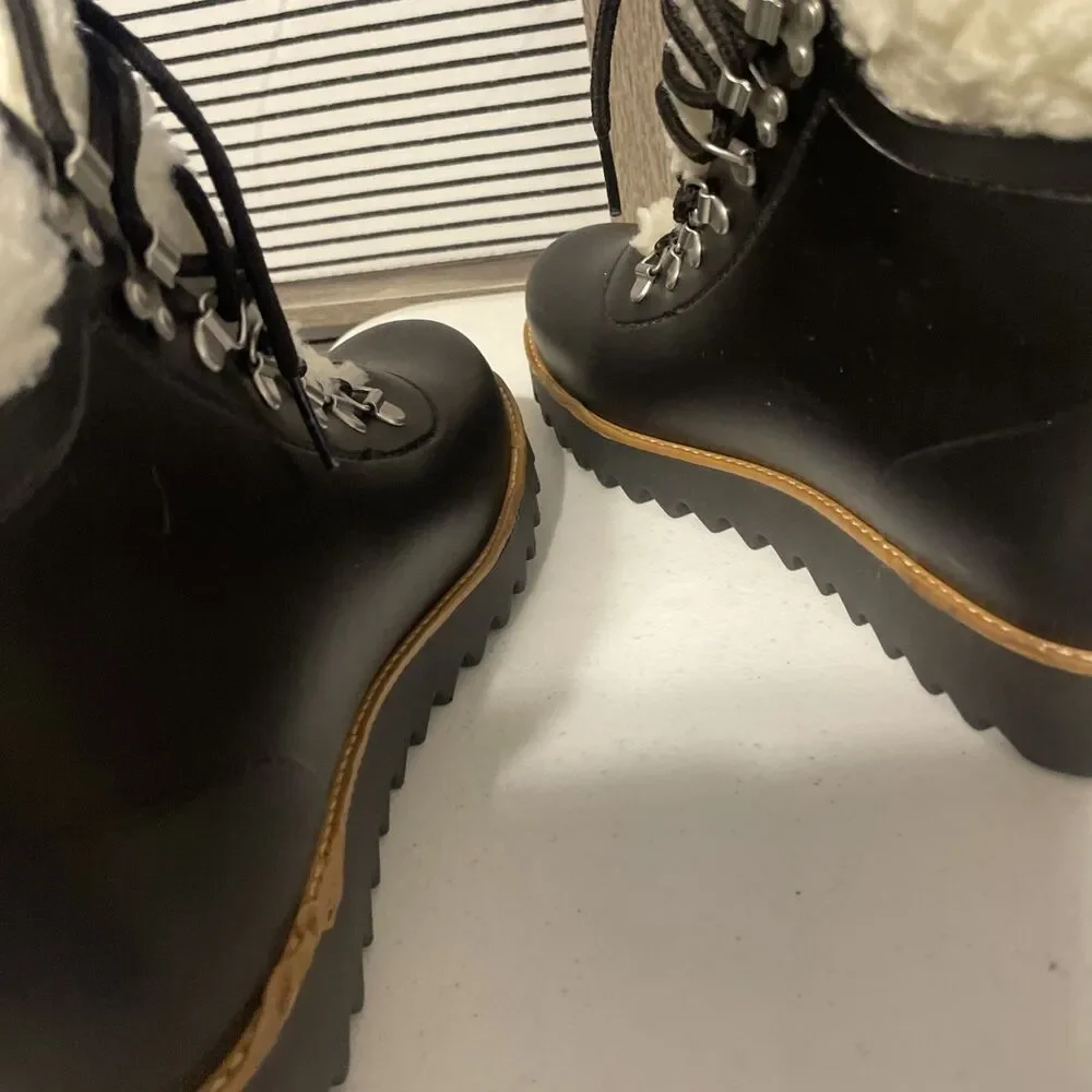 Bernardo Wiley Faux Shearling Trim Boots Black Anthropologie Rain Size 9